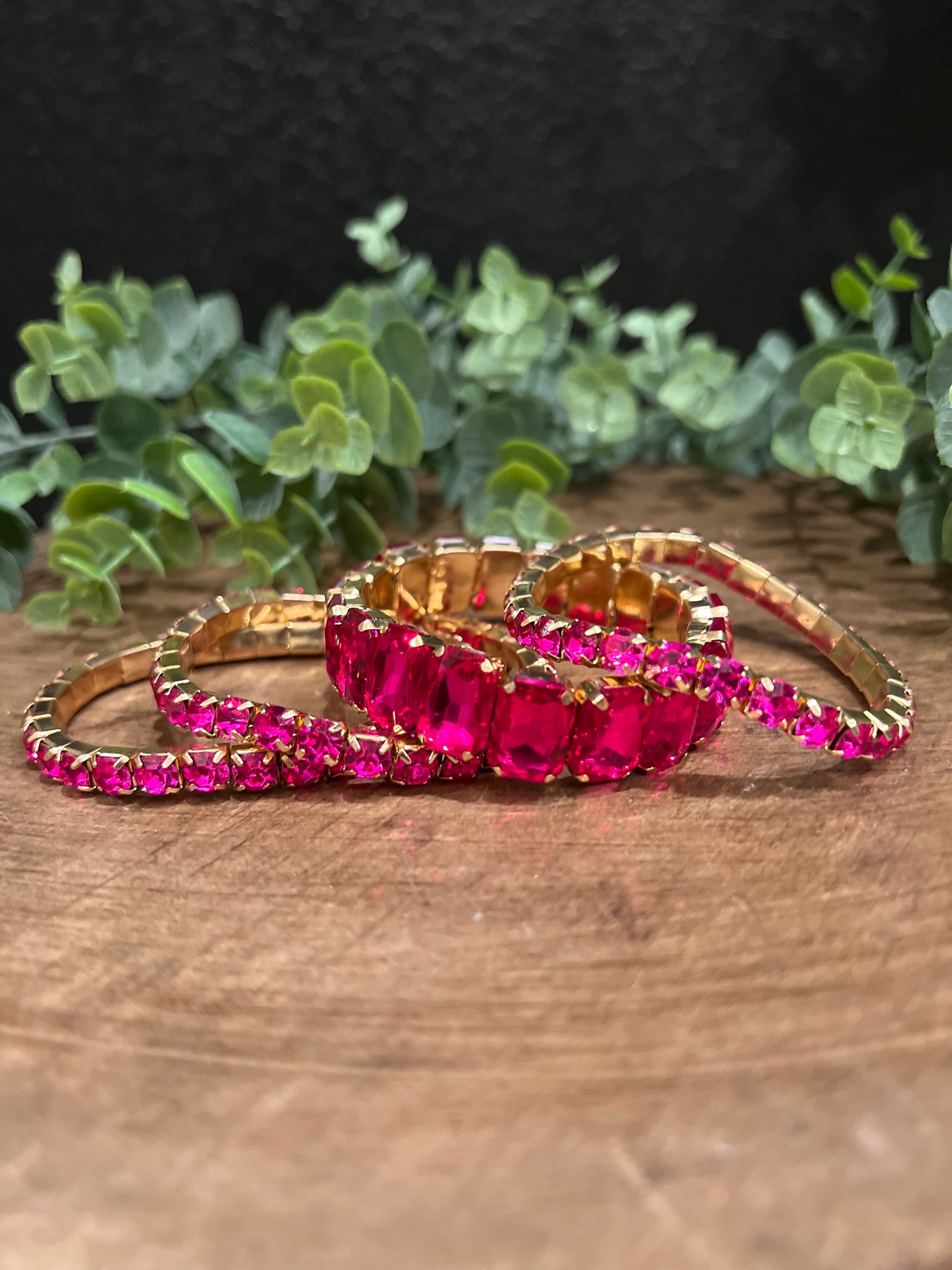 Fuchsia & Gold Bracelet Set