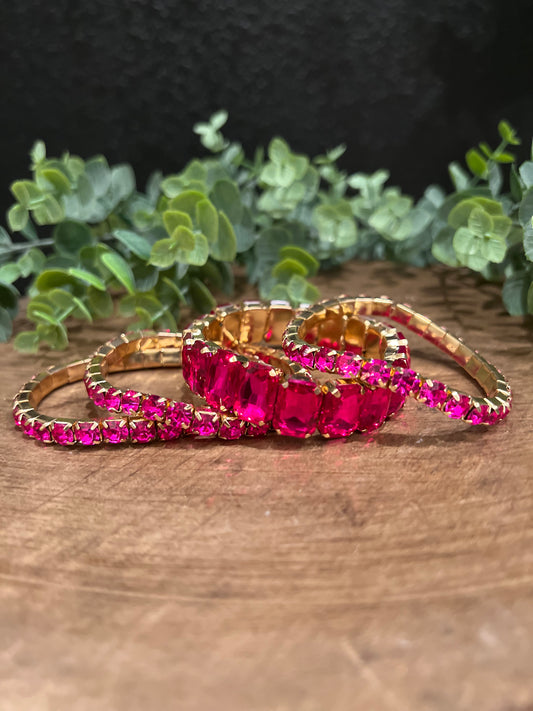 Fuchsia & Gold Bracelet Set