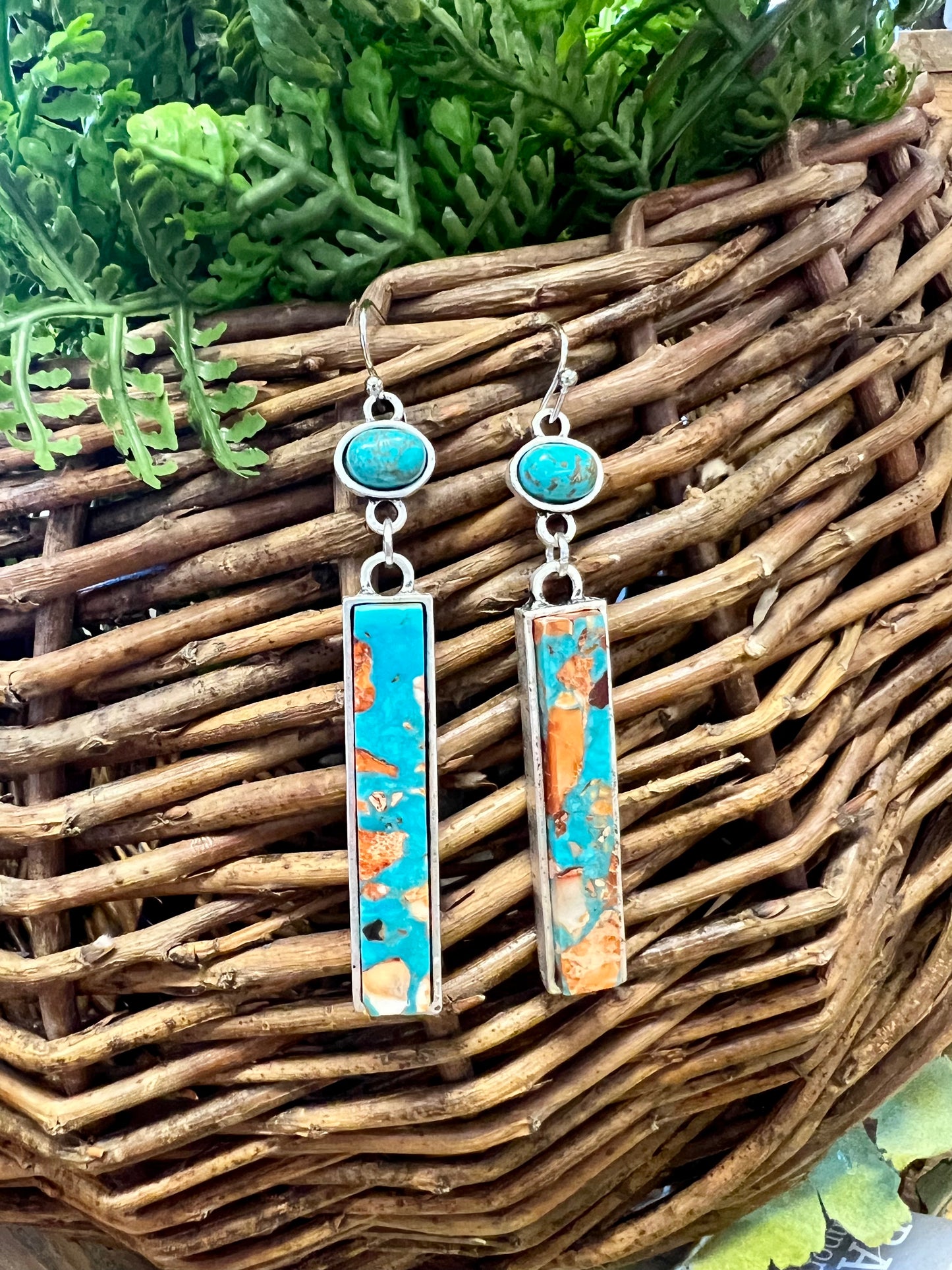 Turquoise & Orange Drop Bar Earring