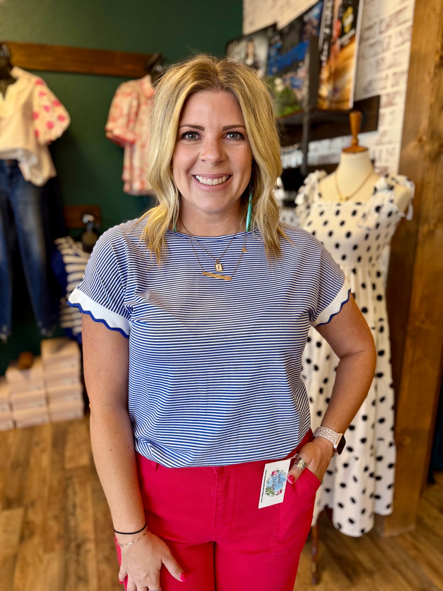 Scallop Edge Hem Striped Top