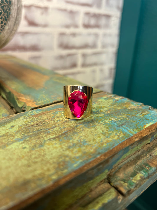 Fuchsia Teardrop Adjustable Ring