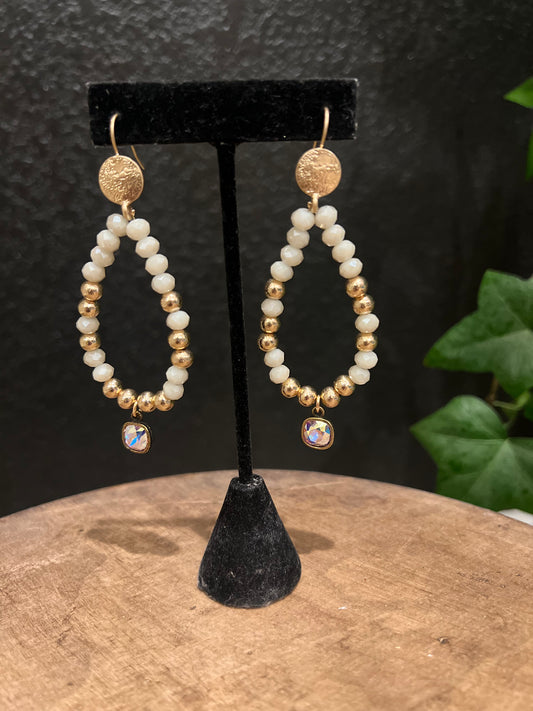 Cream Crystal & Gold Teardrop Earring