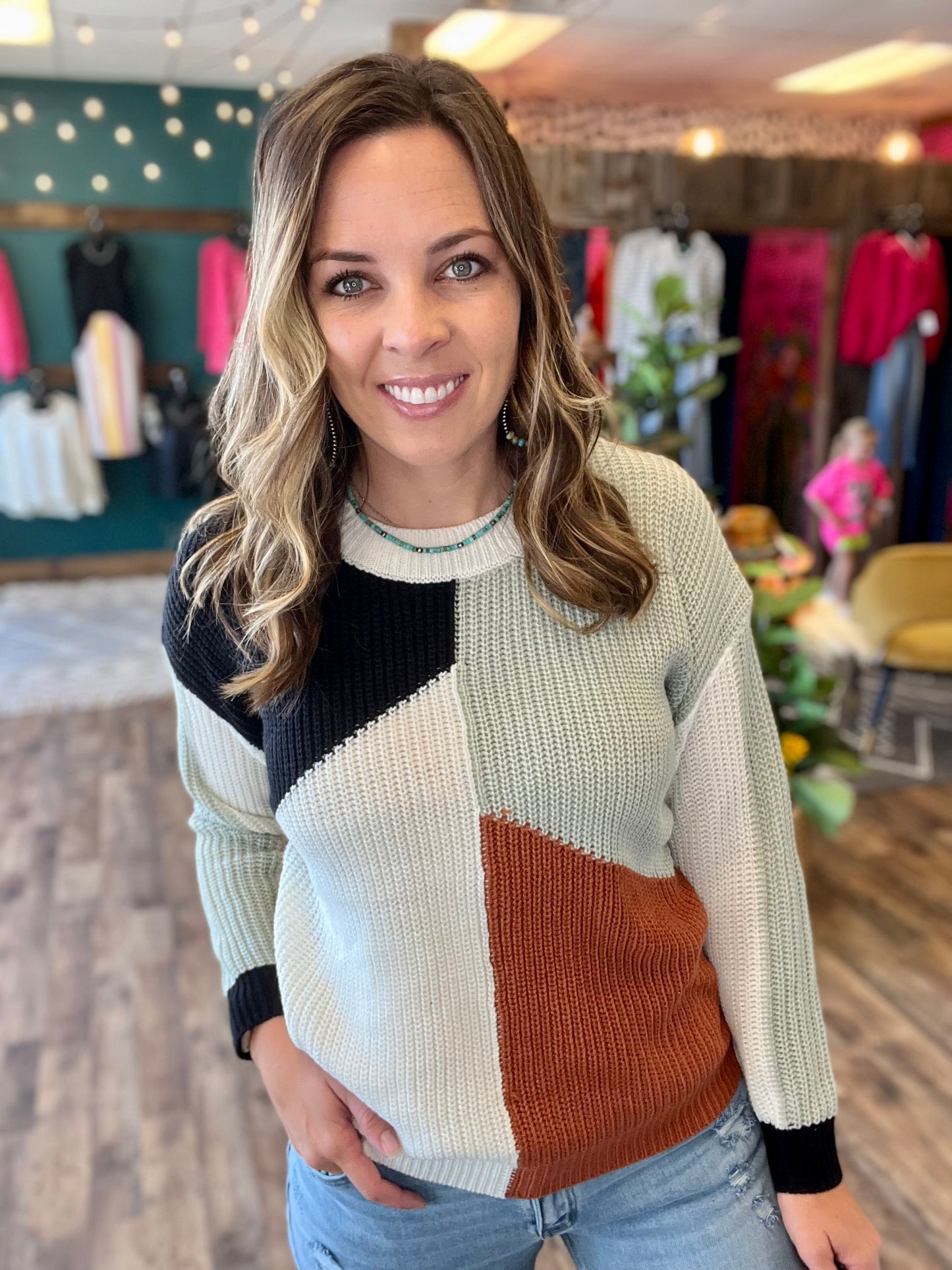 Sage & Rust Block Sweater