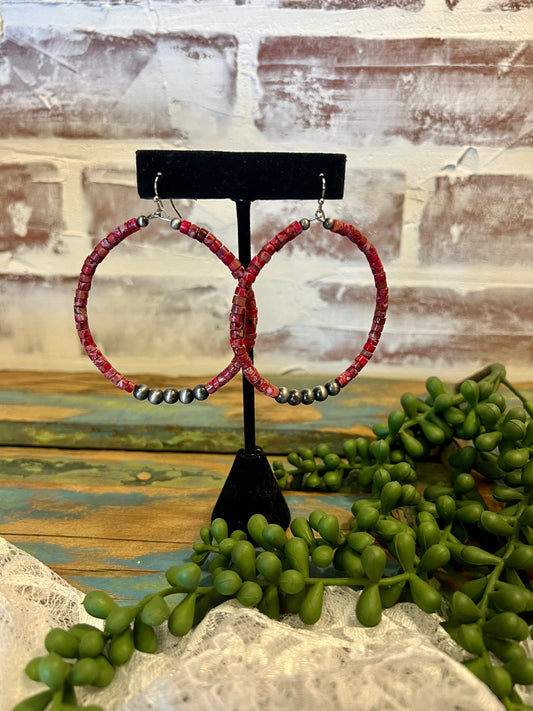 Red Stone Hoop Earring