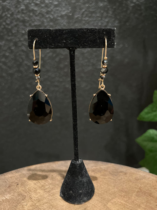 Large Black Teardrop Earring