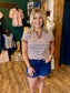 Split Neck Color Trimmed Stripe Top