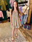 Orange Floral Ruched Button Up Dress