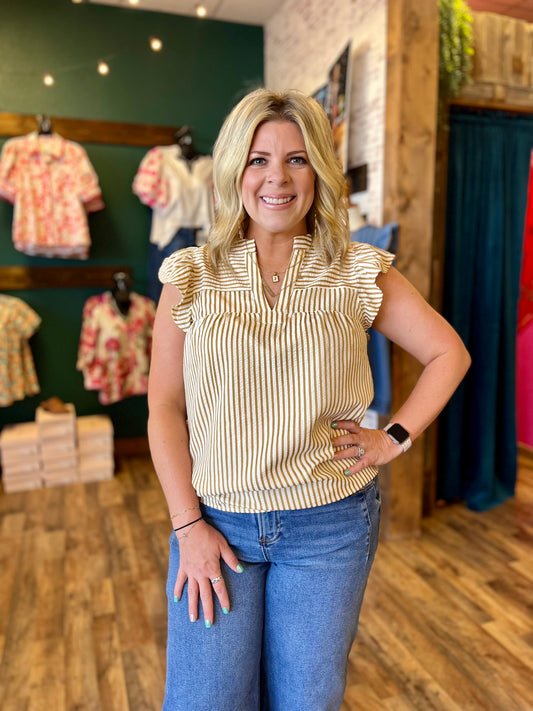 Striped Ruffle Sleeve Top
