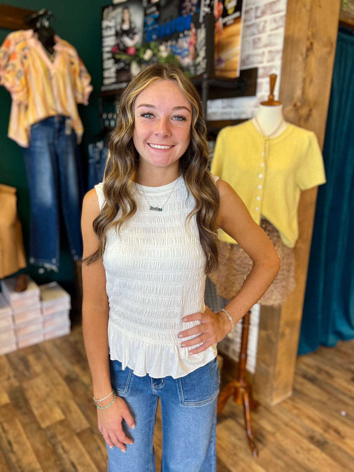 Smocked Ruffle Knit Tank