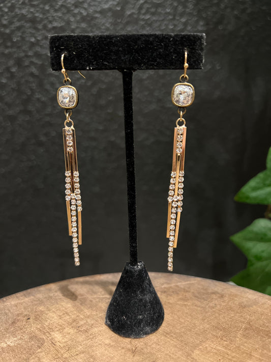 Gold & Rhinestone Bar Earring