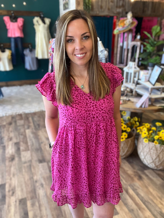 Pink Leopard Ruffled Dress