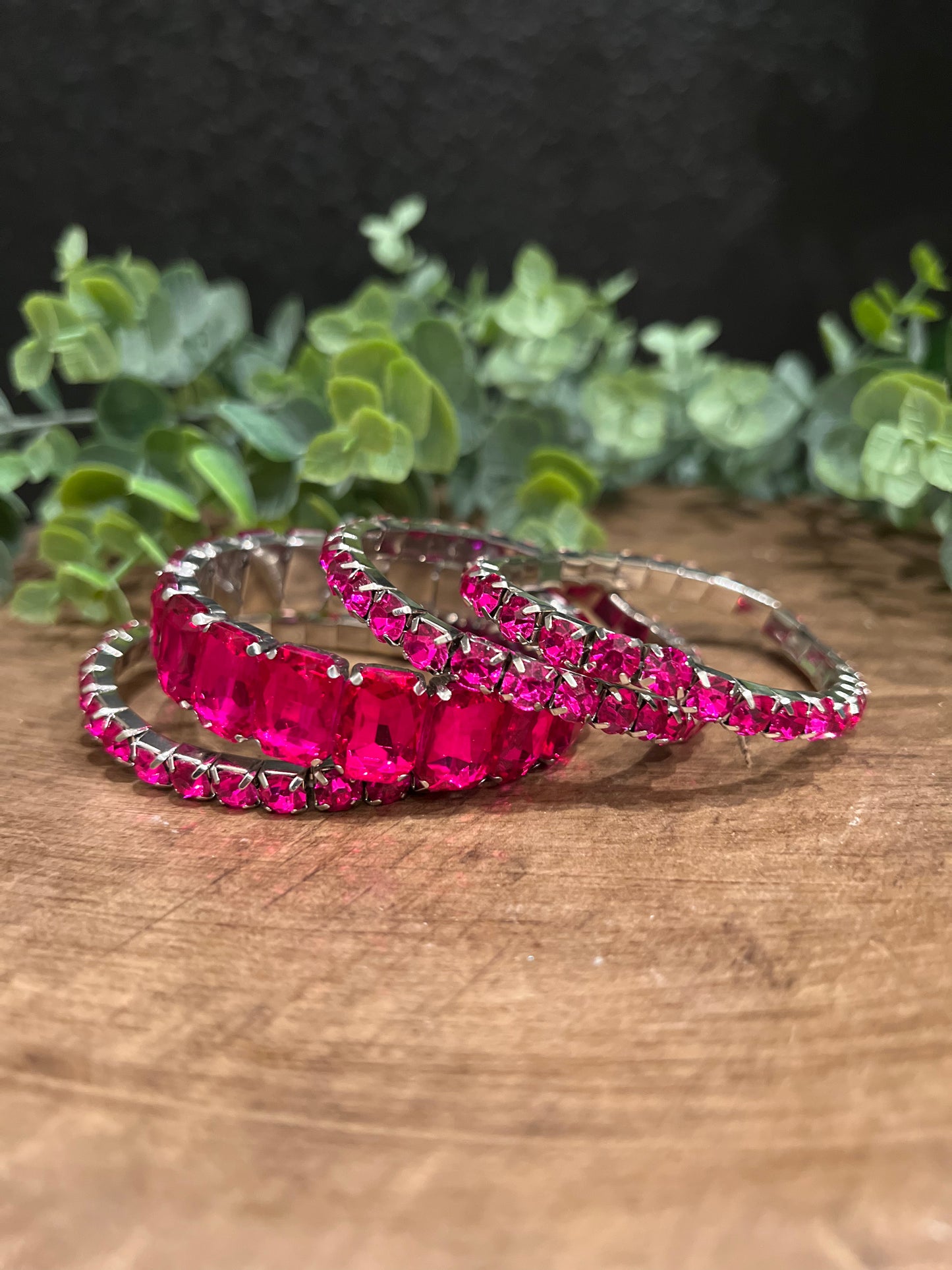 Fuchsia & Silver Bracelet Set