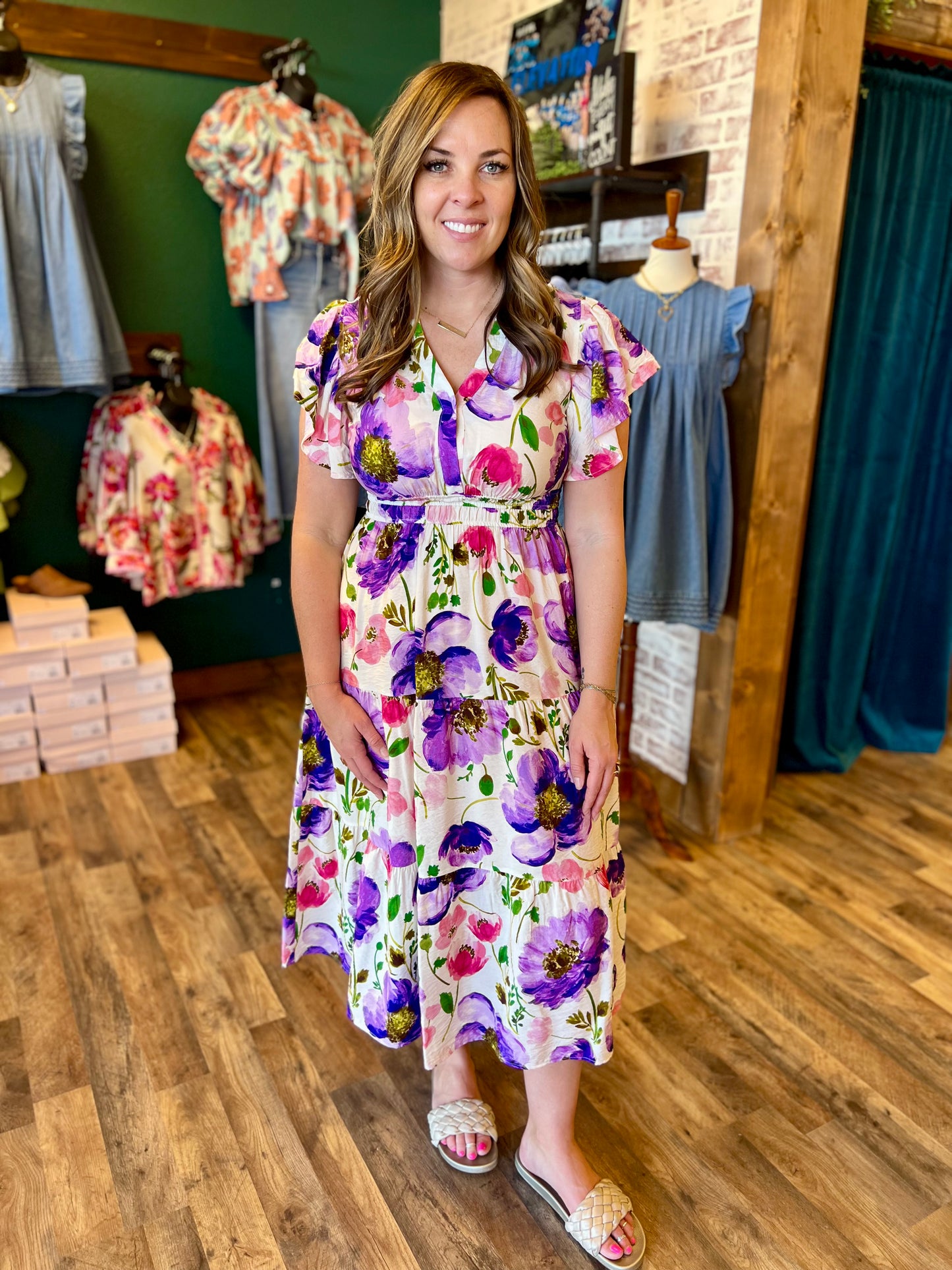 Violet Poppy Flutter Sleeve Dress