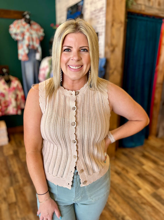 Scalloped Hem Button Down Vest