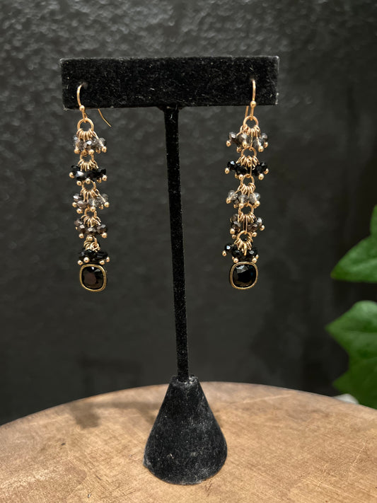 Black Bead Waterfall Earring