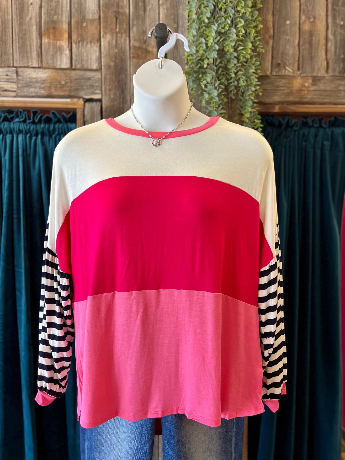 Pink Color Block Stripe Top