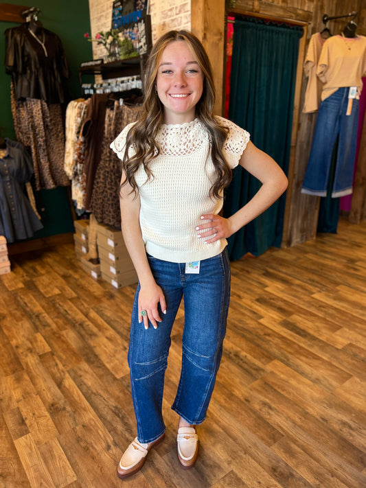 Cream Crochet Sleeveless Top