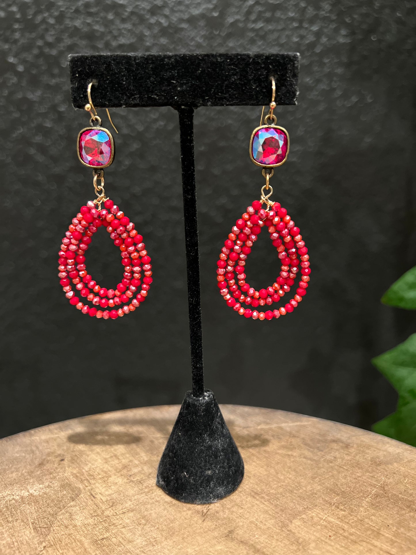 Red Triple Teardrop Earring