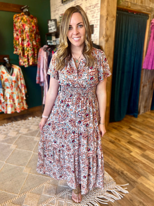 Teal & Maroon Floral Maxi