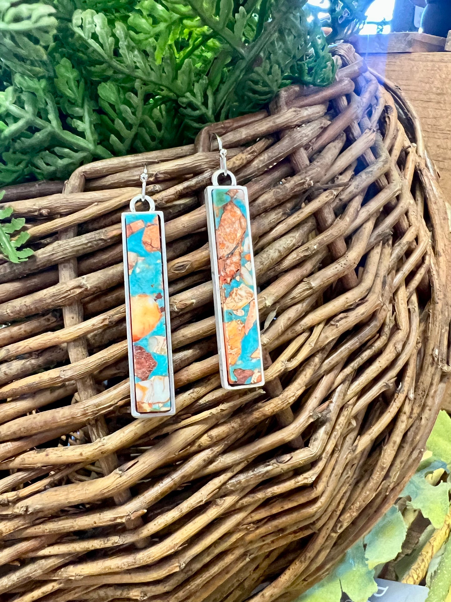 Turquoise & Orange Bar Earring