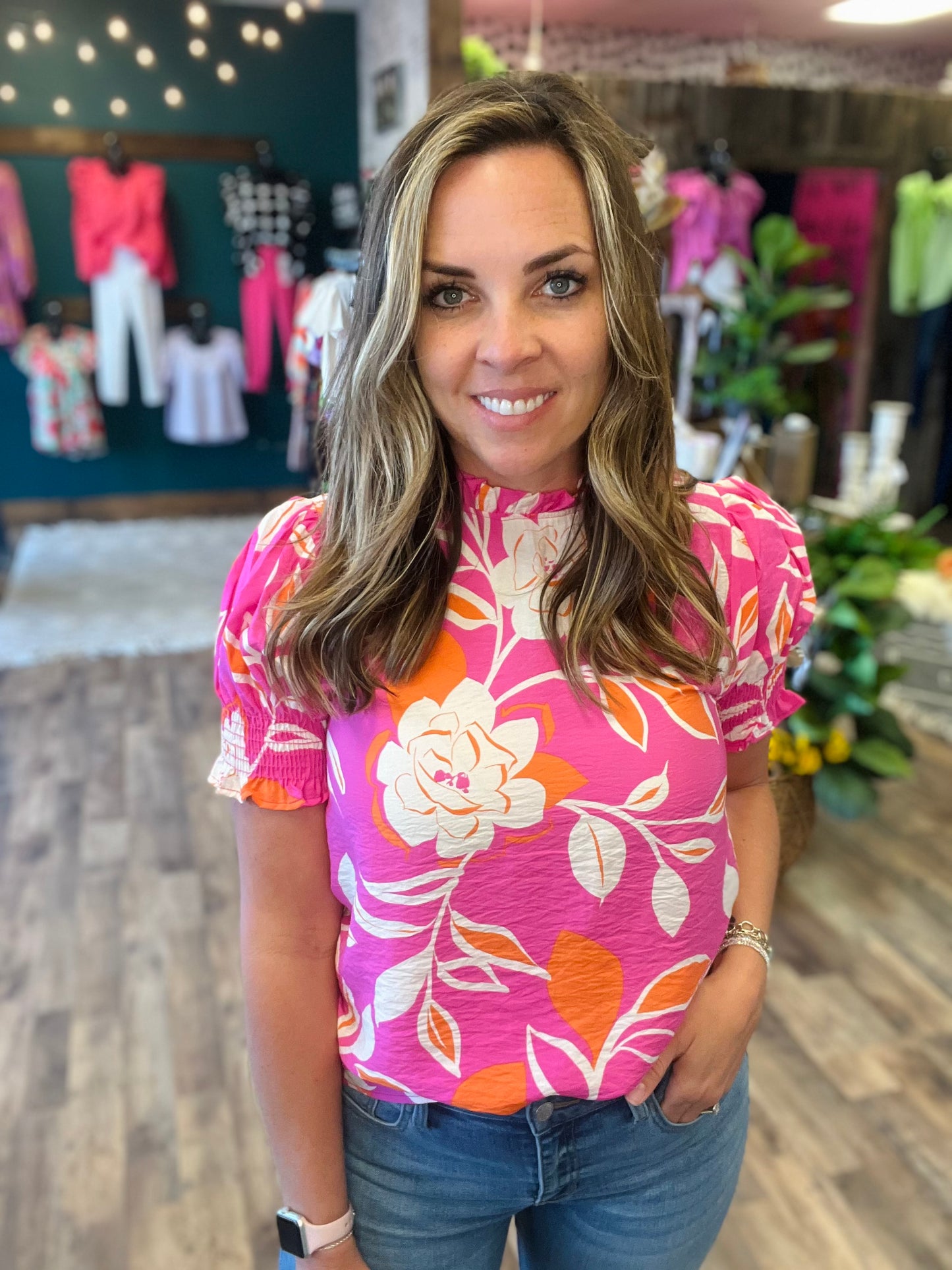 Pink & Orange Floral Top