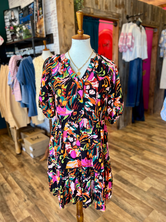 Black Floral Tiered Dress