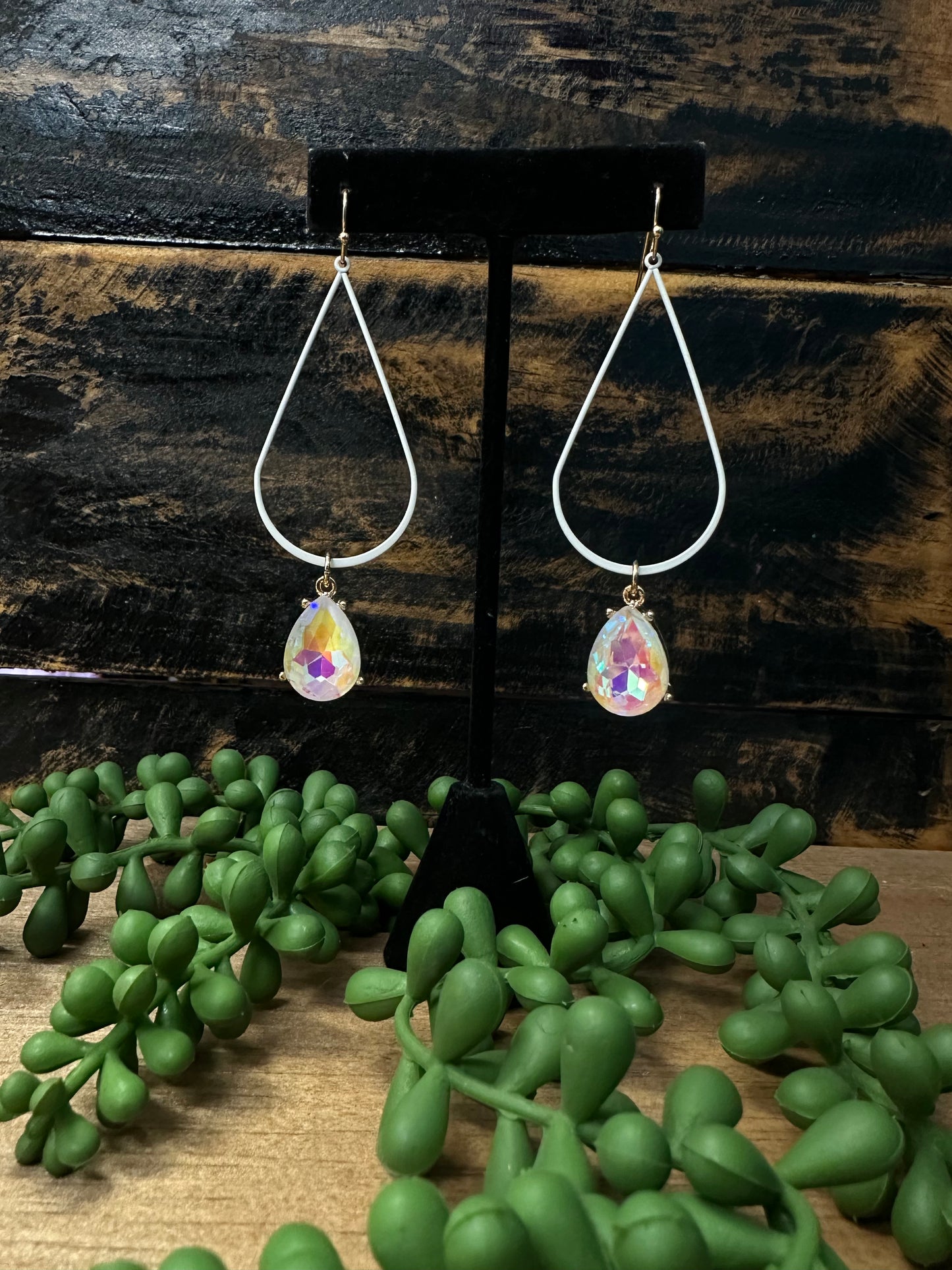 White Iridescent Teardrop Earrings