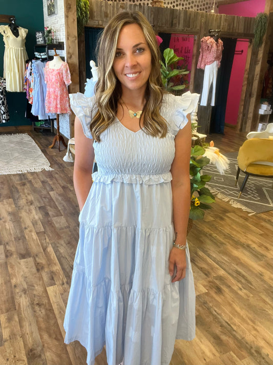 Sky Blue Smocked Tiered Dress