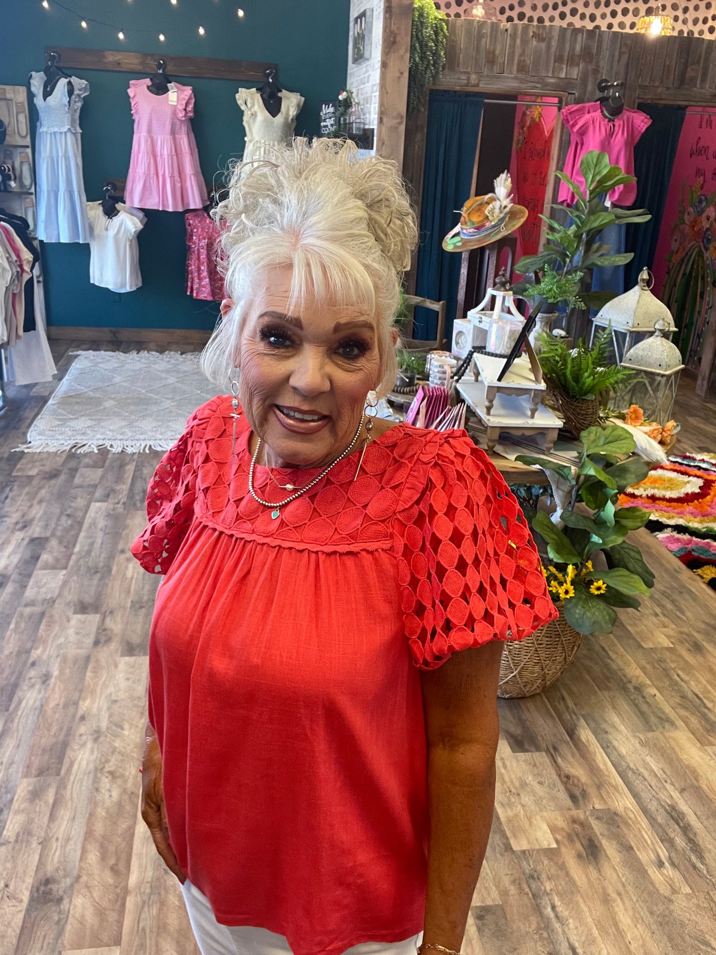 Coral Red Puff Sleeved Top