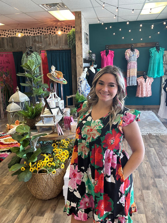 Black Floral Mix Dress