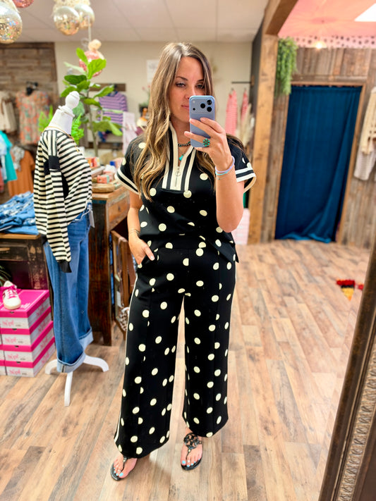 Polka Dot Zip Up Top
