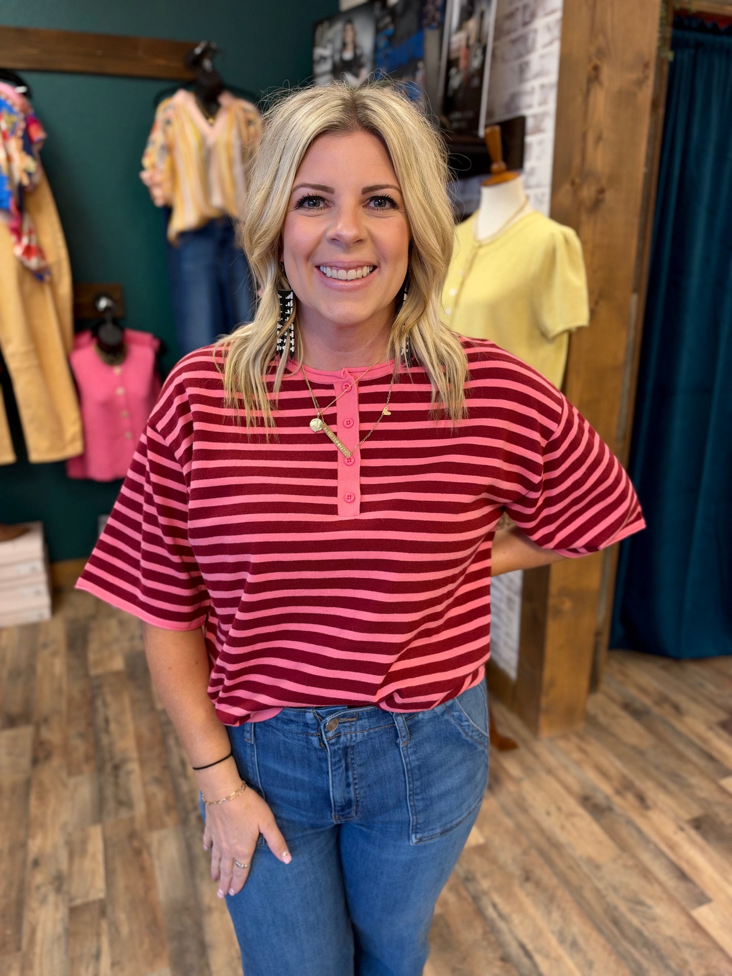 Burgundy & Pink Stripe Sweater