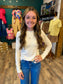 Mixed Fabric Long Sleeve Raw Hem Top