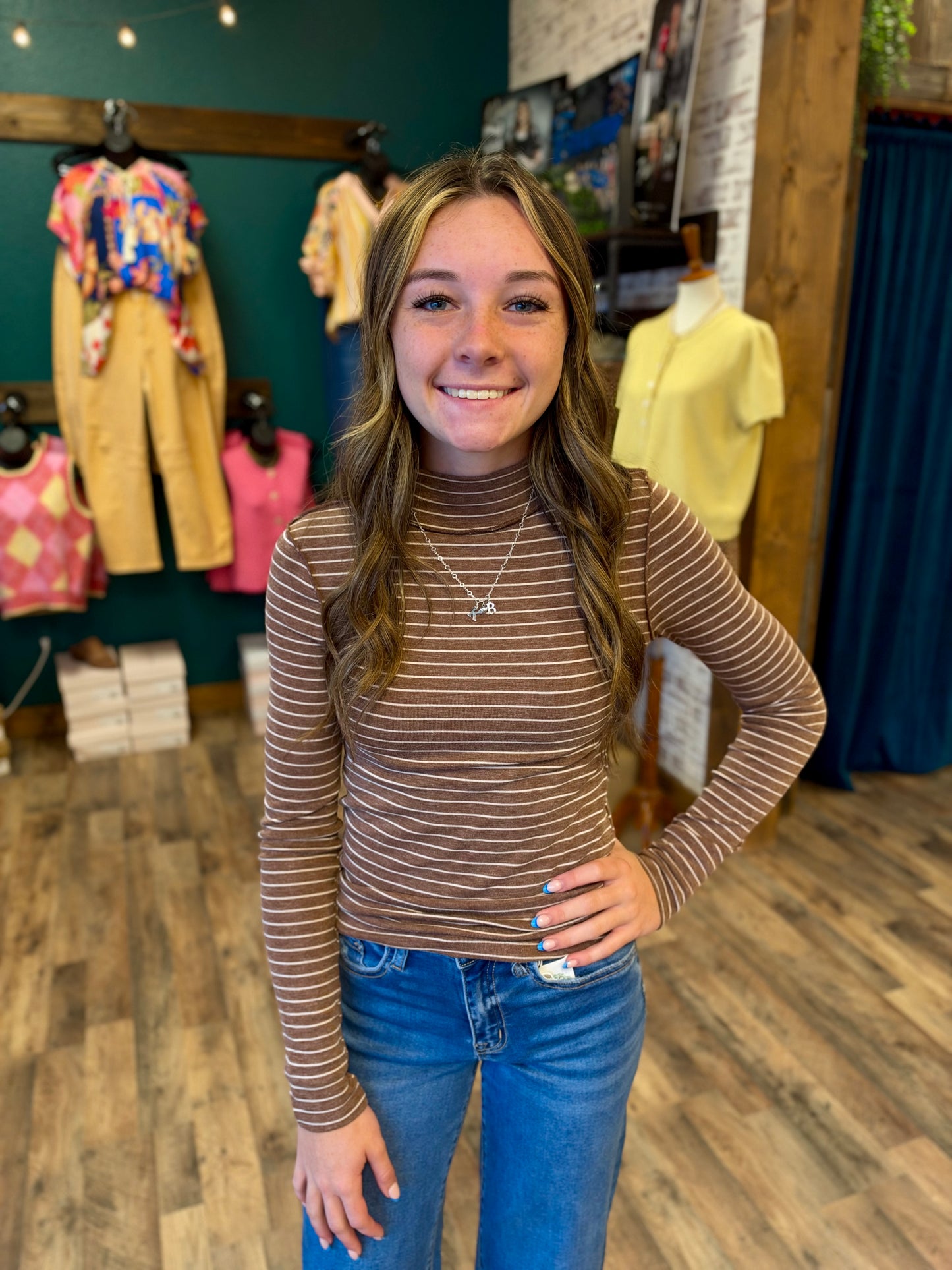 Thin Stripe Mock Neck Top