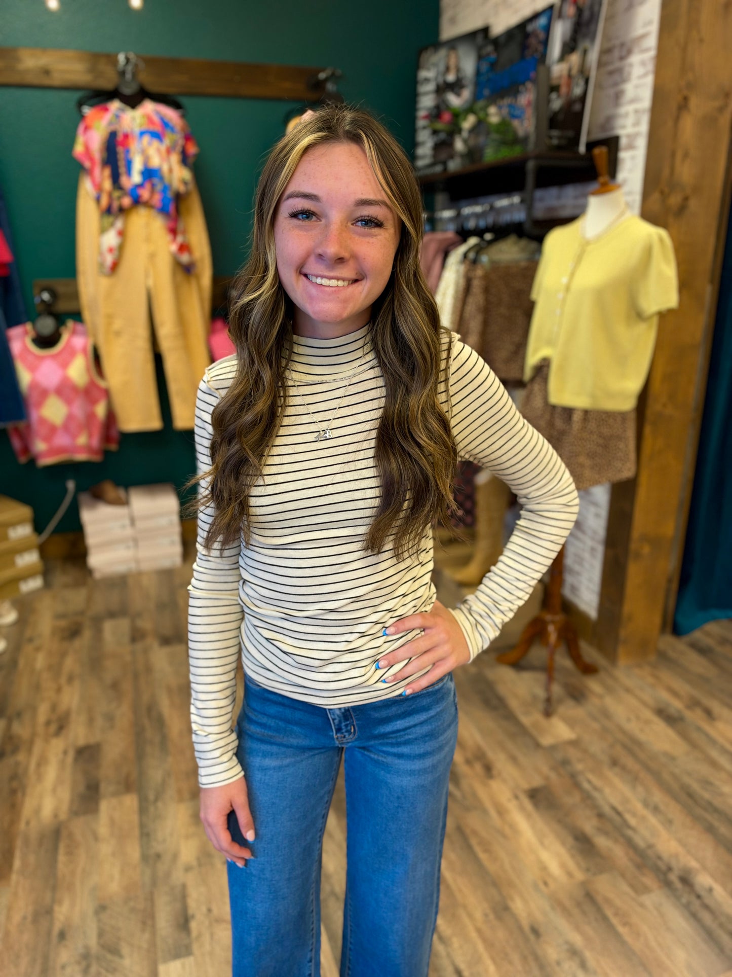Thin Stripe Mock Neck Top