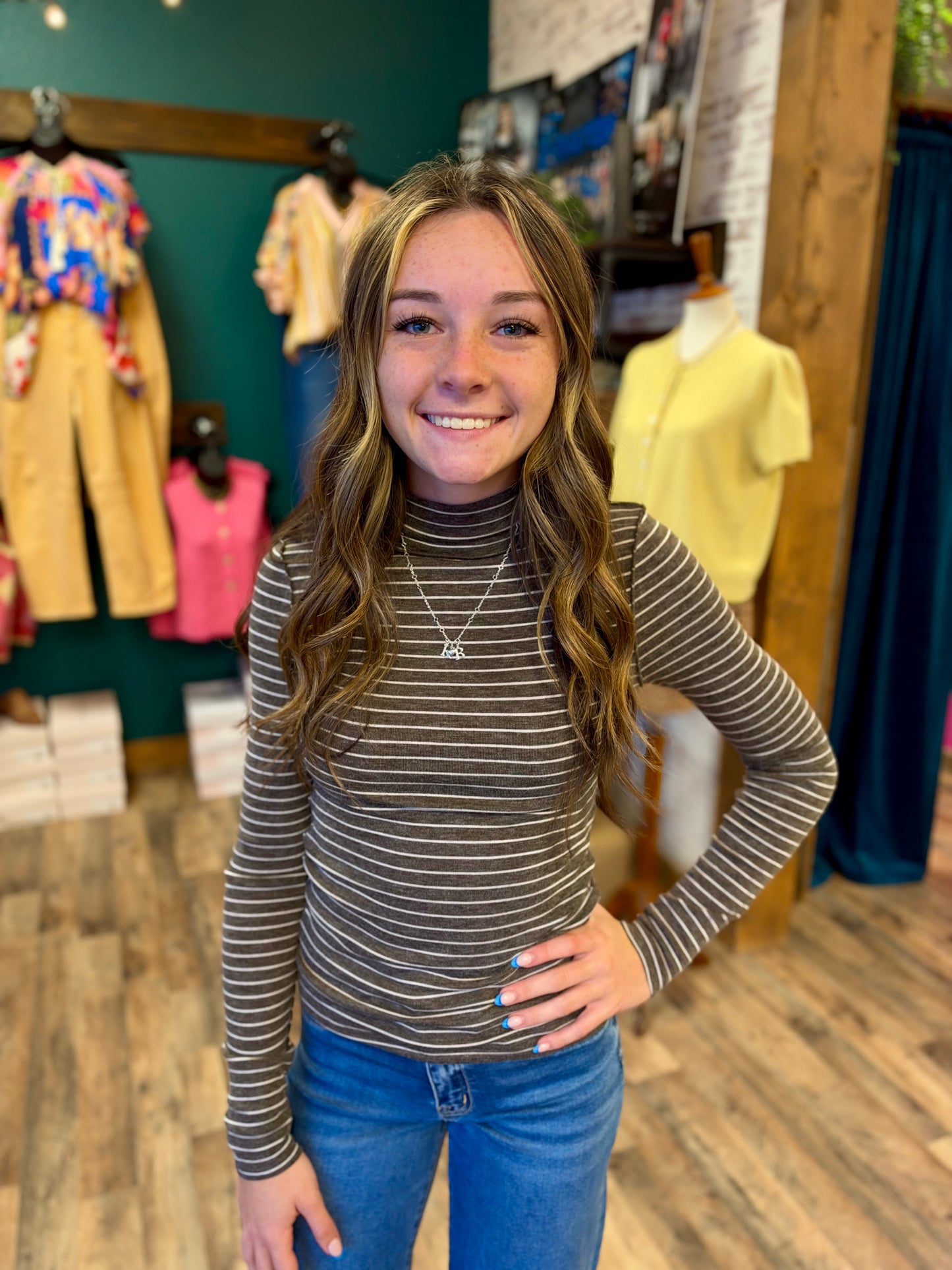 Thin Stripe Mock Neck Top