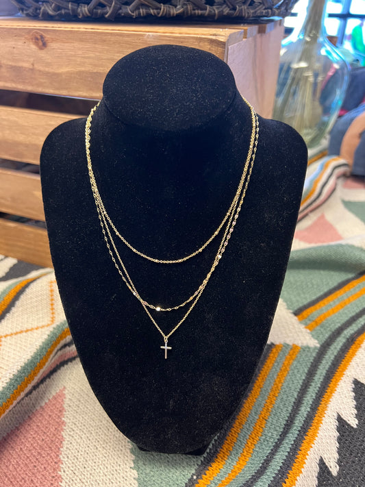 Triple Strand Cross Necklace