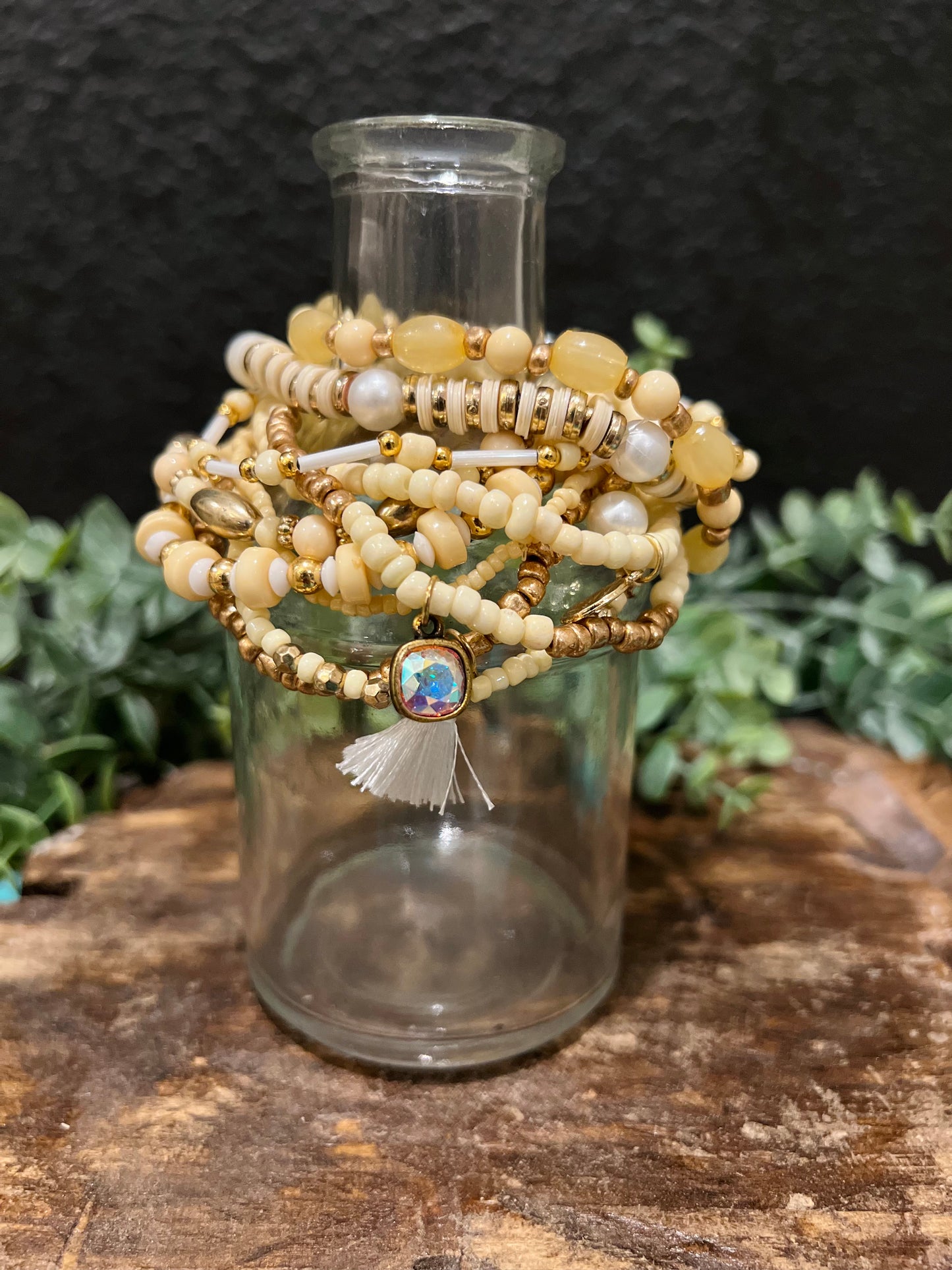 10 Strand Cream Bead Bracelet Set