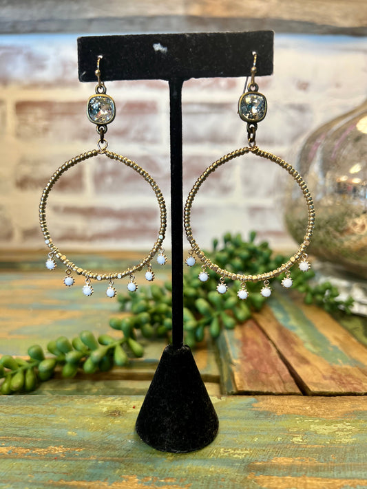 Beaded Hoops w/ White Drop Earrings