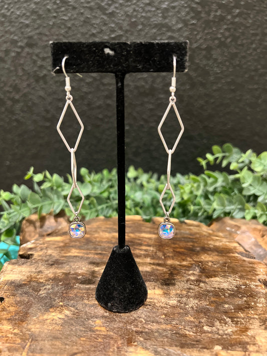 Silver Triple Diamond Earrings