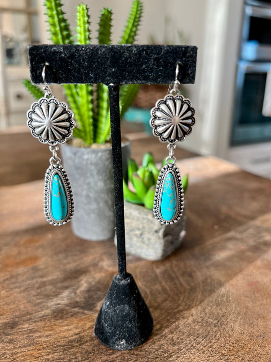 Dainty Concho Drop Turquoise Earring