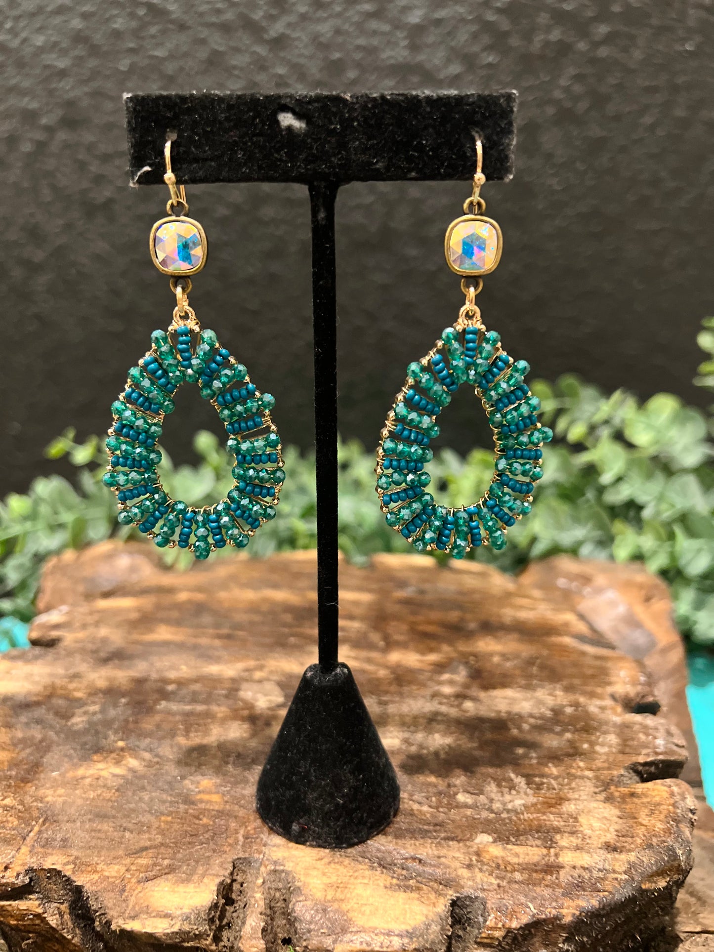 Emerald Beaded Teardrop Earring