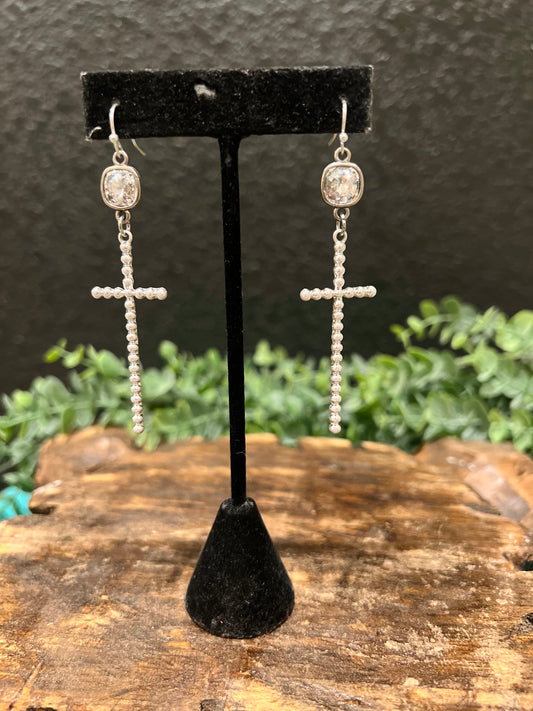 Silver Dainty Cross Earrings