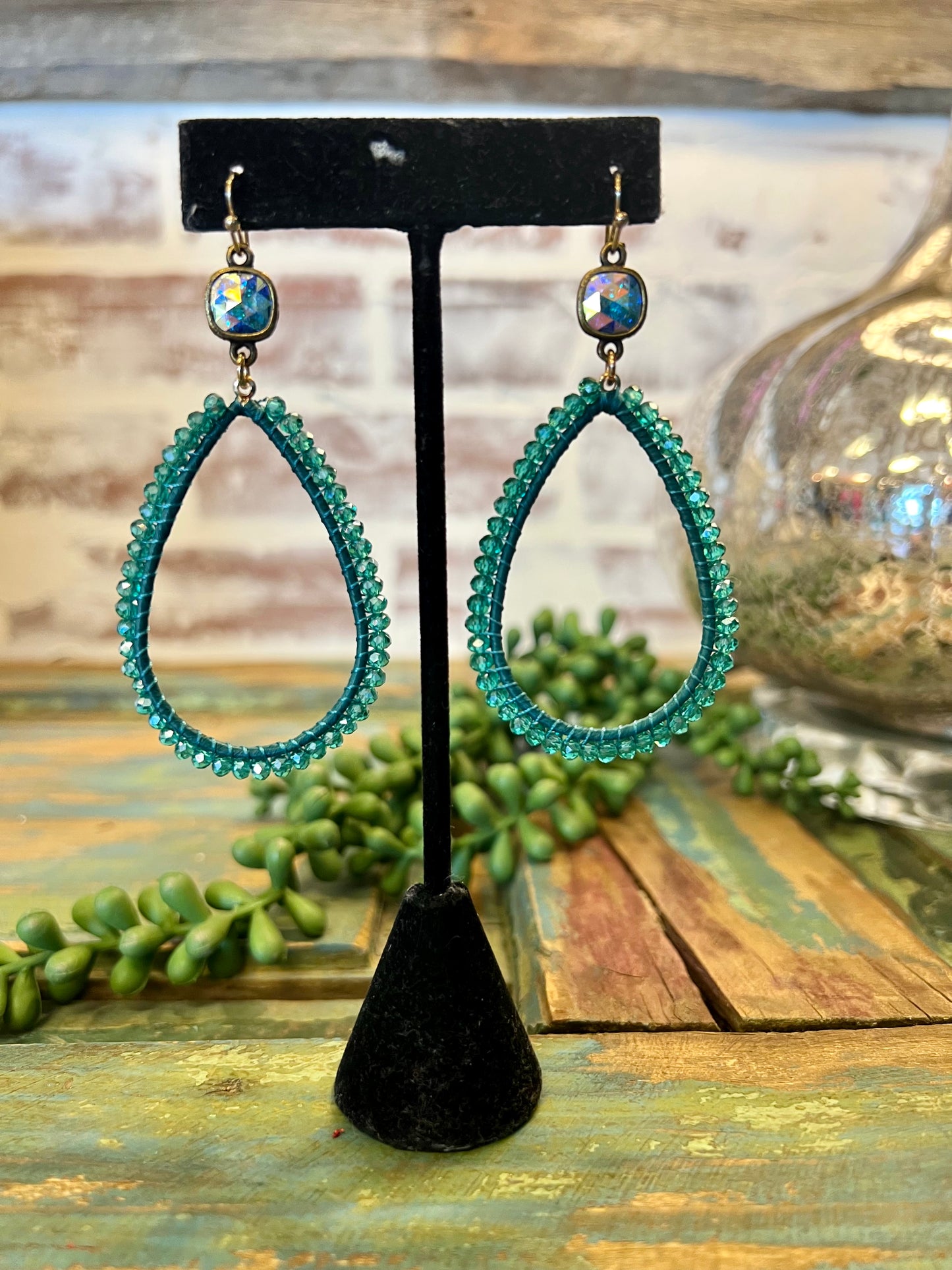 Teal Crystal Teardrop Earrings