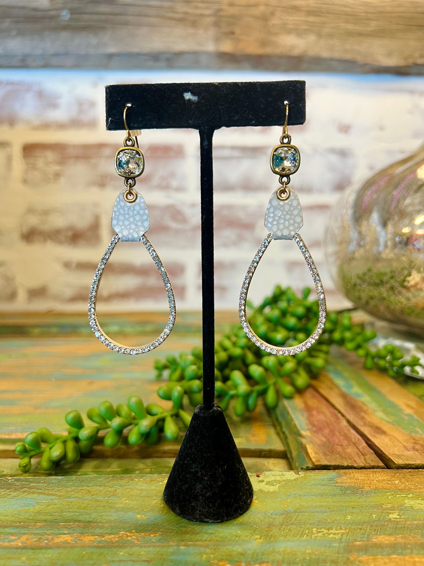 Clear Leather Tab Teardrop Earring