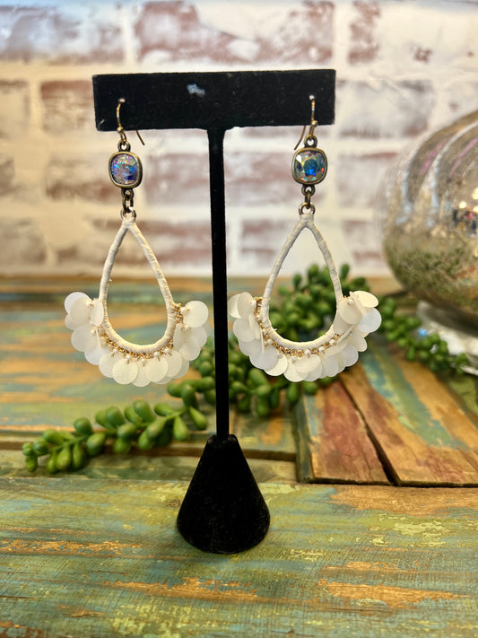 White Fringe Teardrop Earrings