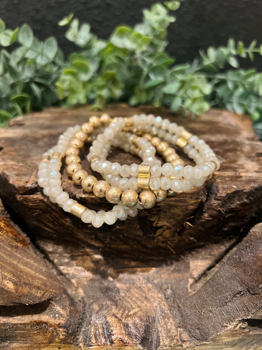 5 Strand Cream & Gold Bead Bracelet Set