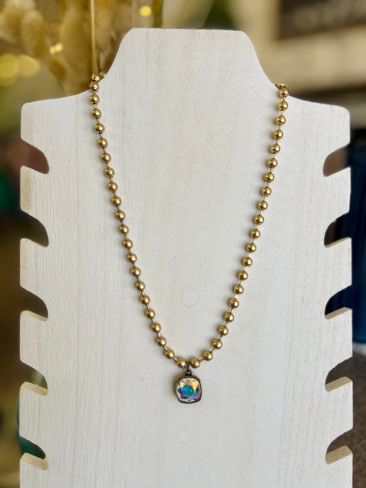 Gold Ball Crystal Drop Necklace