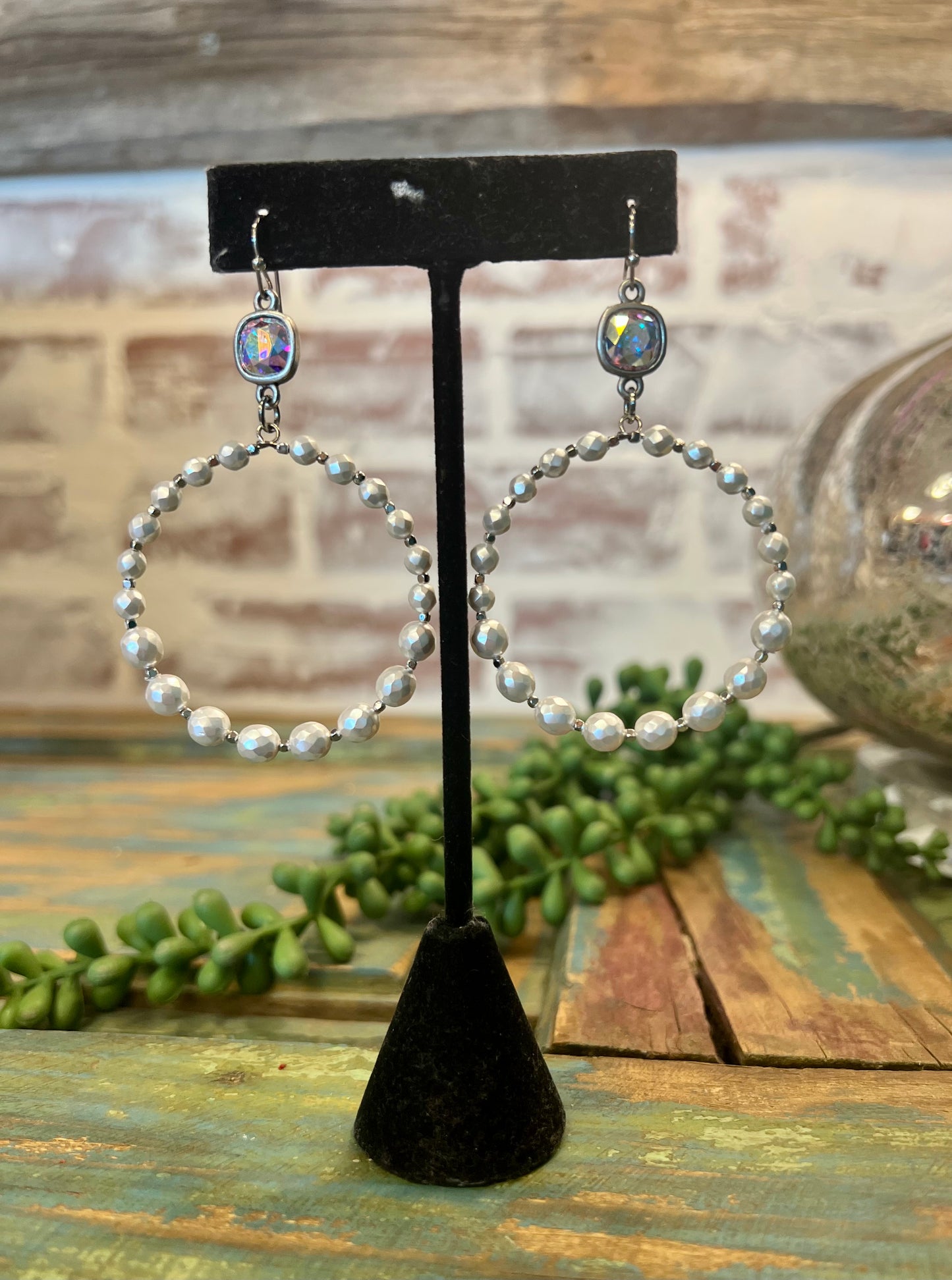 Silver Beaded Hoop Earrings